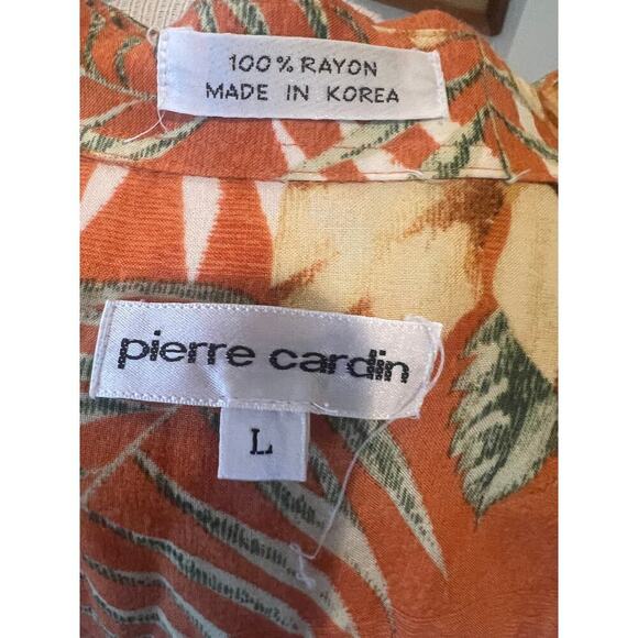 PIERRE CARDIN ORANGE HAWAIIAN SHORT SLEEVE BUTTON UP MENS SIZE LRGRGE - Picture 7 of 7